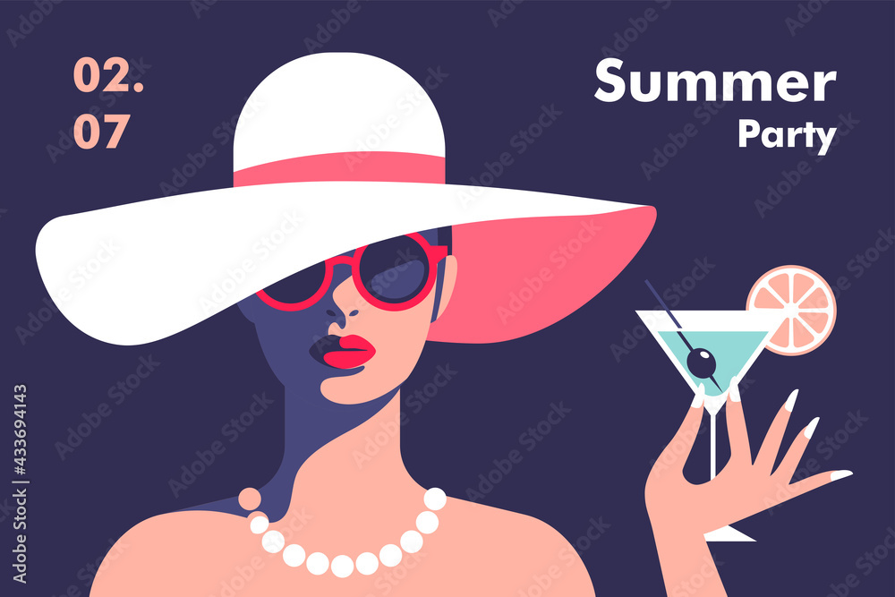 Summer party poster design template. Minimalistic style vector illustration. - obrazy, fototapety, plakaty 