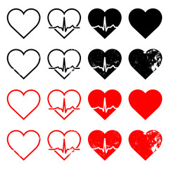 Aufkleber - snvi3 setnewvectorillustration snvi - 16 set - red heart icons . black heartbeat . grunge - shape / 