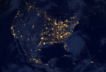 North America At Night From Space. Some Photo Elements Are Furnished By NASA