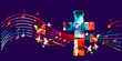 Colorful Christian cross with musical notes vector illustration. Religion themed background. Design for gospel church music, choir singing, concert, festival, Christianity, prayer
