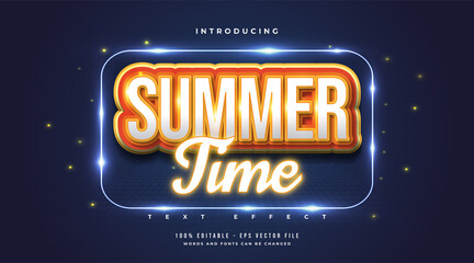 Wall Mural - summer time text with cartoon style and orange neon effect. editable text effect