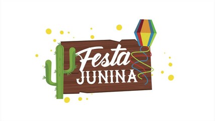 Sticker - festa junina lettering animation with kite and cactu