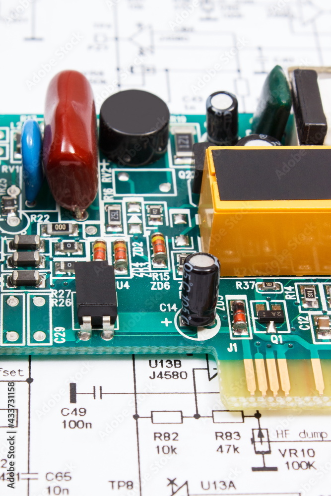Printed circuit board and diagram of electronics. Technology Stock ...