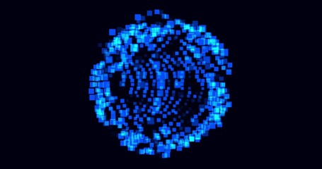 Wall Mural - An abstract blue shining sphere with the image of a virus or celestial body. Repeatable footage.