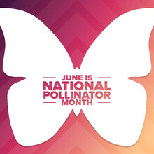 June Is National Pollinator Month. Holiday Concept. Template For Background, Banner, Card, Poster With Text Inscription. Vector EPS10 Illustration.