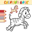 Coloring book or page for kids. Zebra black and white vector