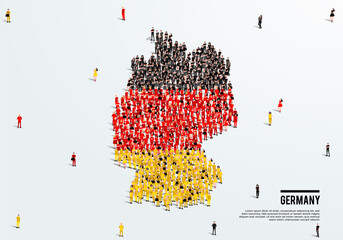 Germany Map and Flag. A large group of people in the Germany flag color form to create the map. Vector Illustration.