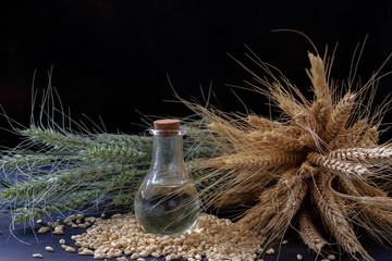 Wall Mural - Wheat ears, Wheat grain and wheat germ oil