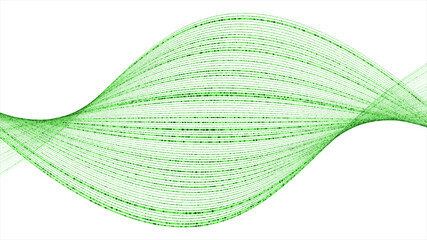 Poster - Line green color twist movement over white background, Digital particle abstract background