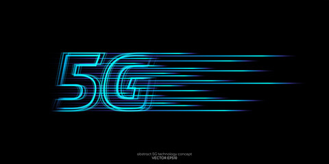 Poster - Vector 5G hight speed network technology concept by blue light lines speed motion pattern isolated on black background for banner, logo, symbol.
