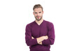 © Olena - Confident guy wear casual fashion pullover keeping arms crossed isolated on white, confidence