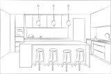 Fototapeta  - kitchen illustration, interior sketch drawing -