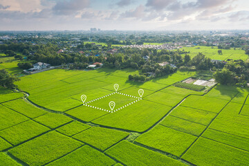 Wall Mural - land plot in aerial view. gps registration survey of property, real estate for map with location, ar