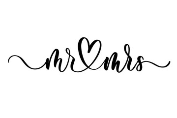 Wall Mural - Mr Mrs. Wavy elegant calligraphy spelling for decoration of the wedding invitation