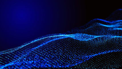 Leinwandbilder - Abstract digital background. Futuristic wave of dots and weave lines. Digital technology. 3d rendering.