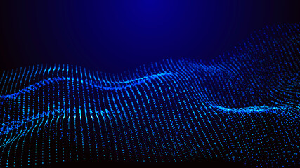Leinwandbilder - Abstract digital background. Futuristic wave of dots and weave lines. Digital technology. 3d rendering.