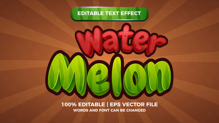 Wall Mural - watermelon editable text style effect illustrator. comic game tittle vector design template