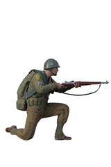 Wall Mural - Historical American soldier of World War 2 holding a rifle. Digital illustration. D-day era storming the beaches. Isolated on white.