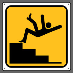 Should be careful when walking up the stairs.,Caution sign.