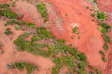 La Gomera, Canary Islands - Aerial View Of Erosion Landscape With Red Soil On The North Coast Above Agulo With A View To Tenerife.
