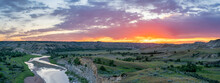 Sunset At Wind Canyon Trail Overlook Of The Little Missouri River In The Theodore Roosevelt National Park - South Unit - Near Medora, North Dakota