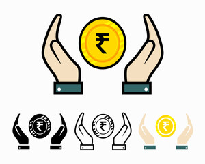 Wall Mural - set of hands holding rupee coin. protect finances, investment and bangking. indian rupee coin in han