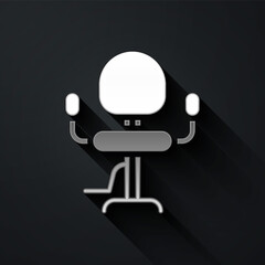 Canvas Print - Silver Barbershop chair icon isolated on black background. Barber armchair sign. Long shadow style. Vector