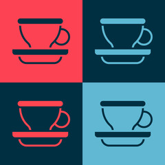 Sticker - Pop art Coffee cup icon isolated on color background. Tea cup. Hot drink coffee. Vector