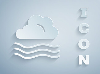 Sticker - Paper cut Windy weather icon isolated on grey background. Cloud and wind. Paper art style. Vector