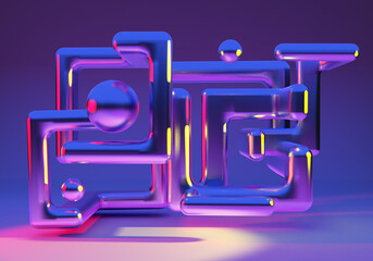 Poster - abstract background from neon lines. abstract purple design. texture with 3d labyrinth. lines creati