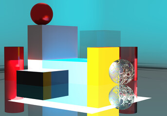 Poster - abstract geometry. different geometric shapes create abstract background. three-dimensional geometri