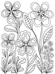 Wall Mural - flowers bouquet plants coloring book vector illustration nature sketch doodle hand drawing for kids and adults page postcard on white background