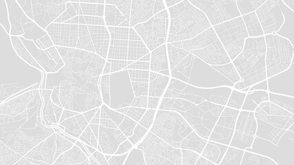 White and light grey Madrid city area vector background map, streets and water cartography illustration.