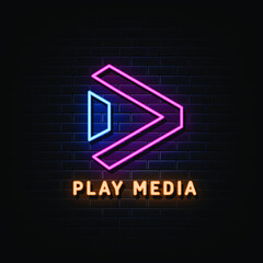Wall Mural - Media play logo neon sign style