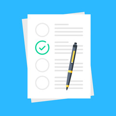 Poster - checklist. document with green check marks and pen. modern flat design graphic elements. vector illu