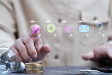 Poster - Businessman tounching virtual screen on business icon, management digital data 