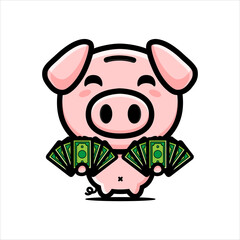 vector design of cartoon cute cute pig animal holding money