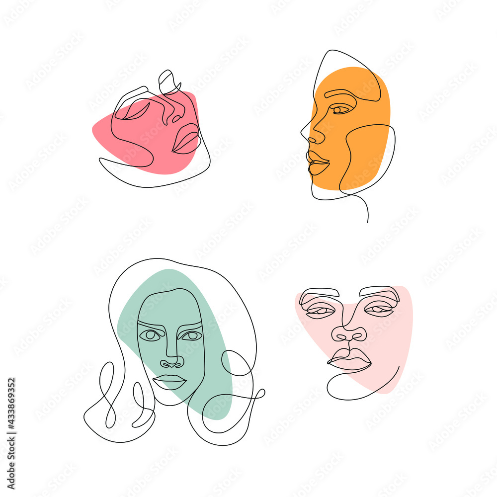 One Line art portraits. Abstract female face painting. Woman contour ...