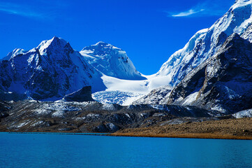 Wall Mural - Gurudongmar Lake, Sikkim, India and it's way from Lachen, North Sikkim. A holy lake never fully freezes. It is said that Goutam Buddha drinks water from this lake.