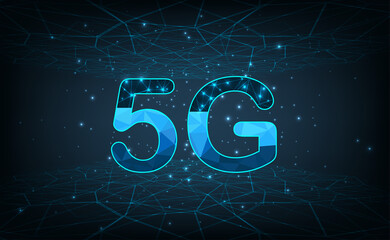 Leinwandbilder - Concept of 5G wireless network connection.Abstract 5G icon with dot point connect line design,communication network concept. High speed, broadband telecommunication.Vector design.