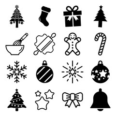 Aufkleber - snvi7 setnewvectorillustration snvi - 16 black christmas icons . vector set . line filled version . 