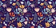 Floral seamless pattern with different flowers and plants, spring and summer design