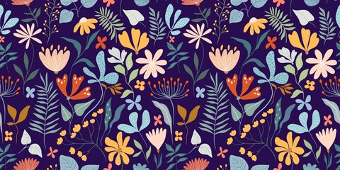 Wall Mural - Floral seamless pattern with different flowers and plants, spring and summer design