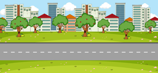 Canvas Print - empty park landscape scene with main street