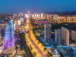 Wall Mural - Aerial photography of Jinan Jingshi Road CBD night view