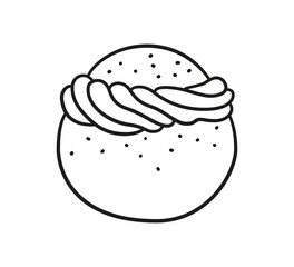 Wall Mural - Semla, vastlakukkel, laskiaispulla or fastlagsbulle is a traditional sweet roll made in various forms. Traditional swedish sweets. Hand drawn isolated vector illustration on white background