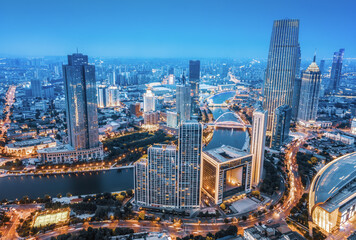 Wall Mural - Aerial photography of Tianjin city scenery at night