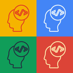Pop art line Web design and front end development icon isolated on color background. Vector