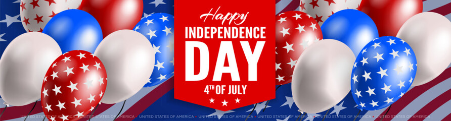 Wall Mural - USA independence day   4th of july horizontal web  banner design with colorful balloons  vector illustration