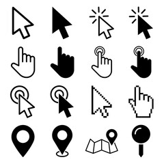 Fototapete - snvi11 SetNewVectorIllustration snvi - 16 black computer mouse click cursor icon . arrow hand pointer . vector set . filled outline version . simple flat - transparent . AI10 / EPS10 . g10558